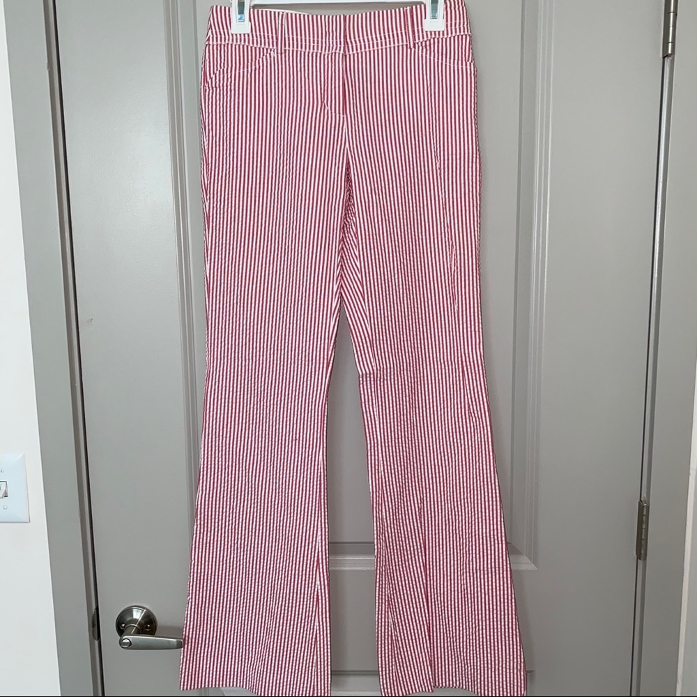 Preppy reddish pink & white seersucker BCBG pants
